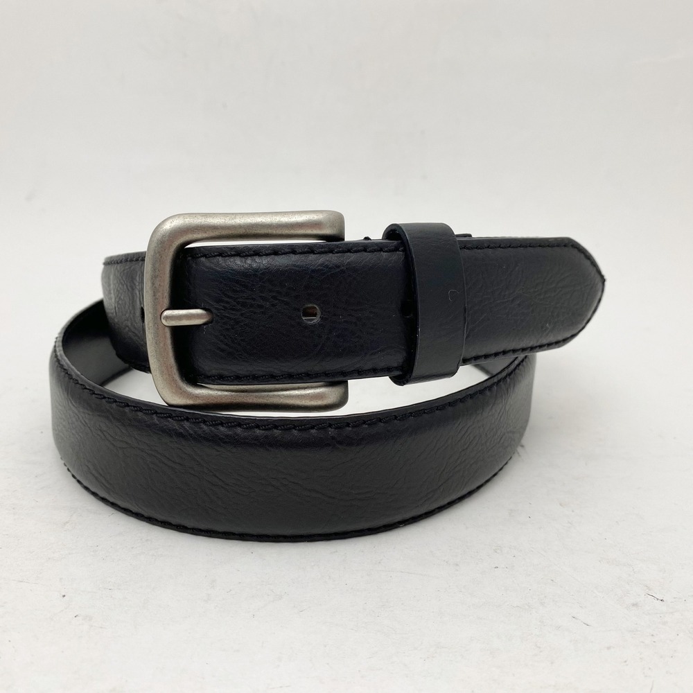 Columbia Black Synthetic Leather Belt Mens Size 40 Brushed Silver Buckle